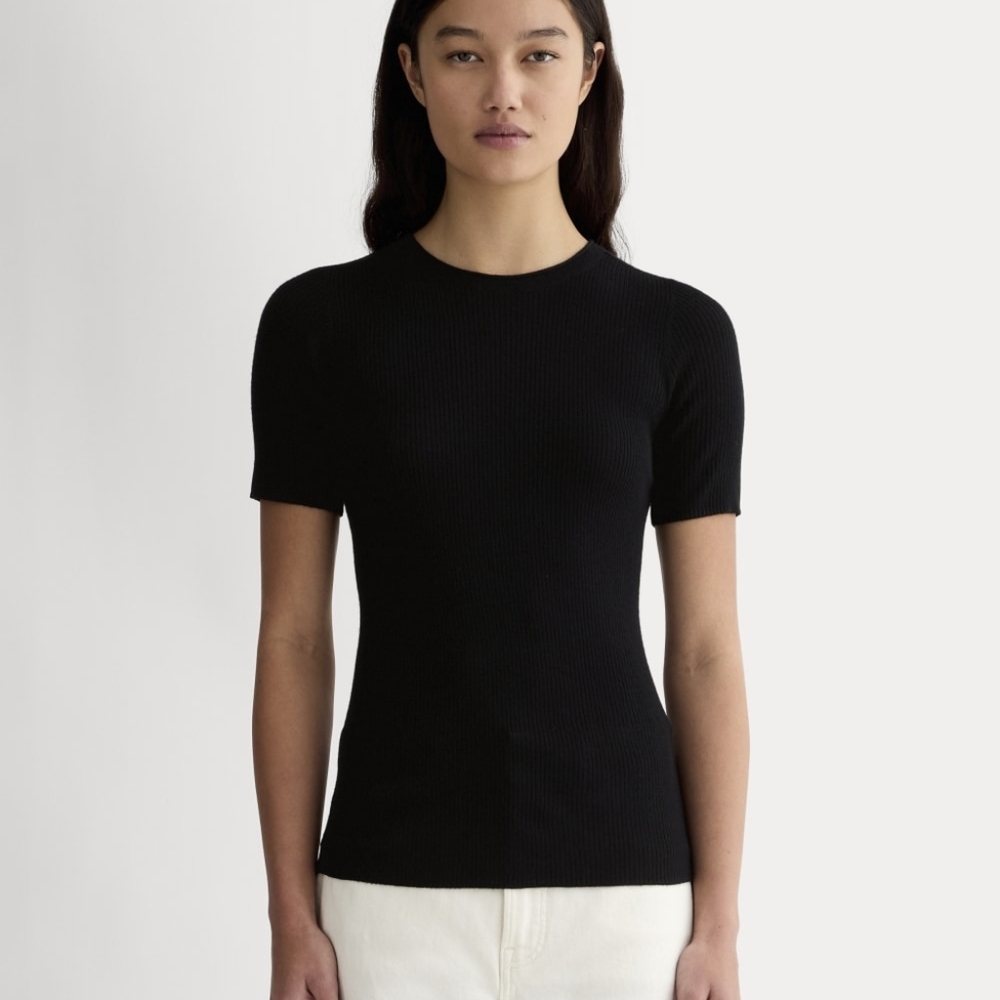 Everlane Sweater Womens Black Ultrasoft Merino Wool Short Crew Ribbed